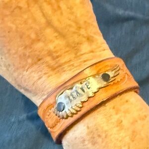 Hand made Brown Leather Bracelet with Metal Brave Wing
